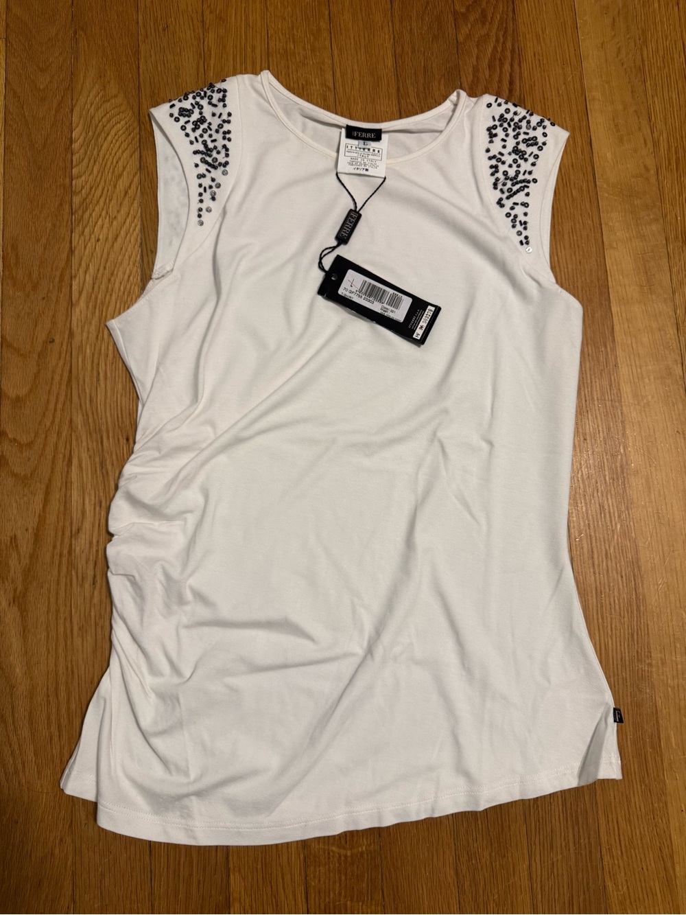 Gianfranco Ferre White Embellished Sleeveless Tank